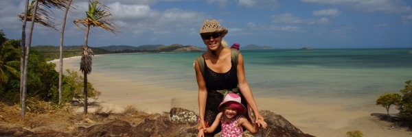 Fabienne Wintle and Charlotte at Cape York, the tip of Australia